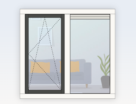 Kunststof vast raam en draaikiepraam met wit kozijn en basaltgrijs draaikiepraam